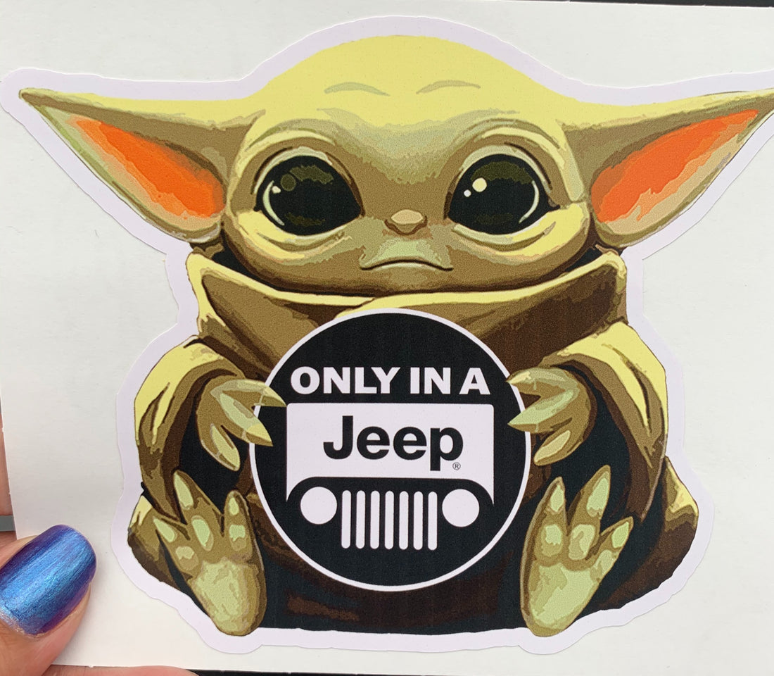 Baby Yoda Only in a Jeep Sticker image 0