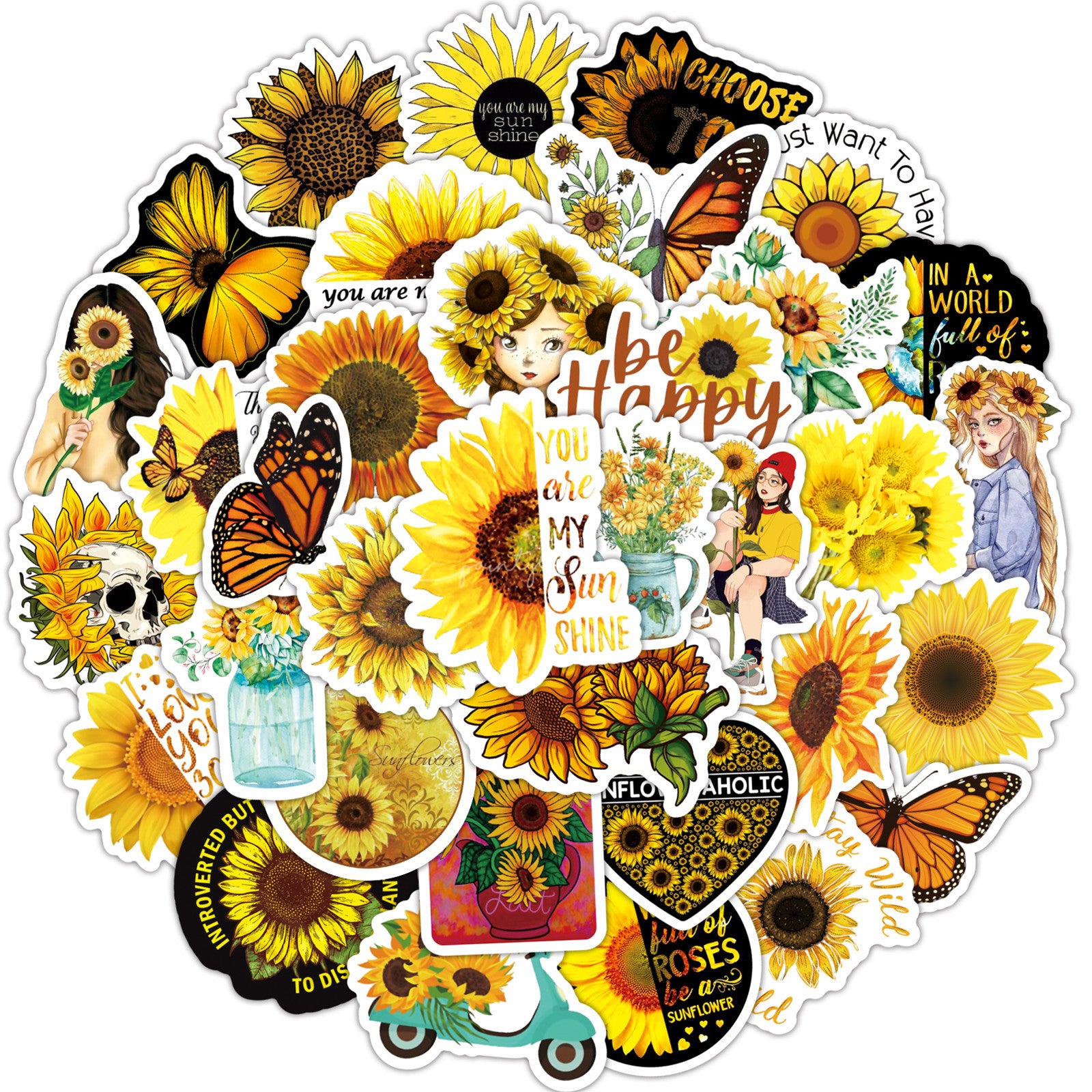 100 Pc Sunflower Sticker Pack image 1
